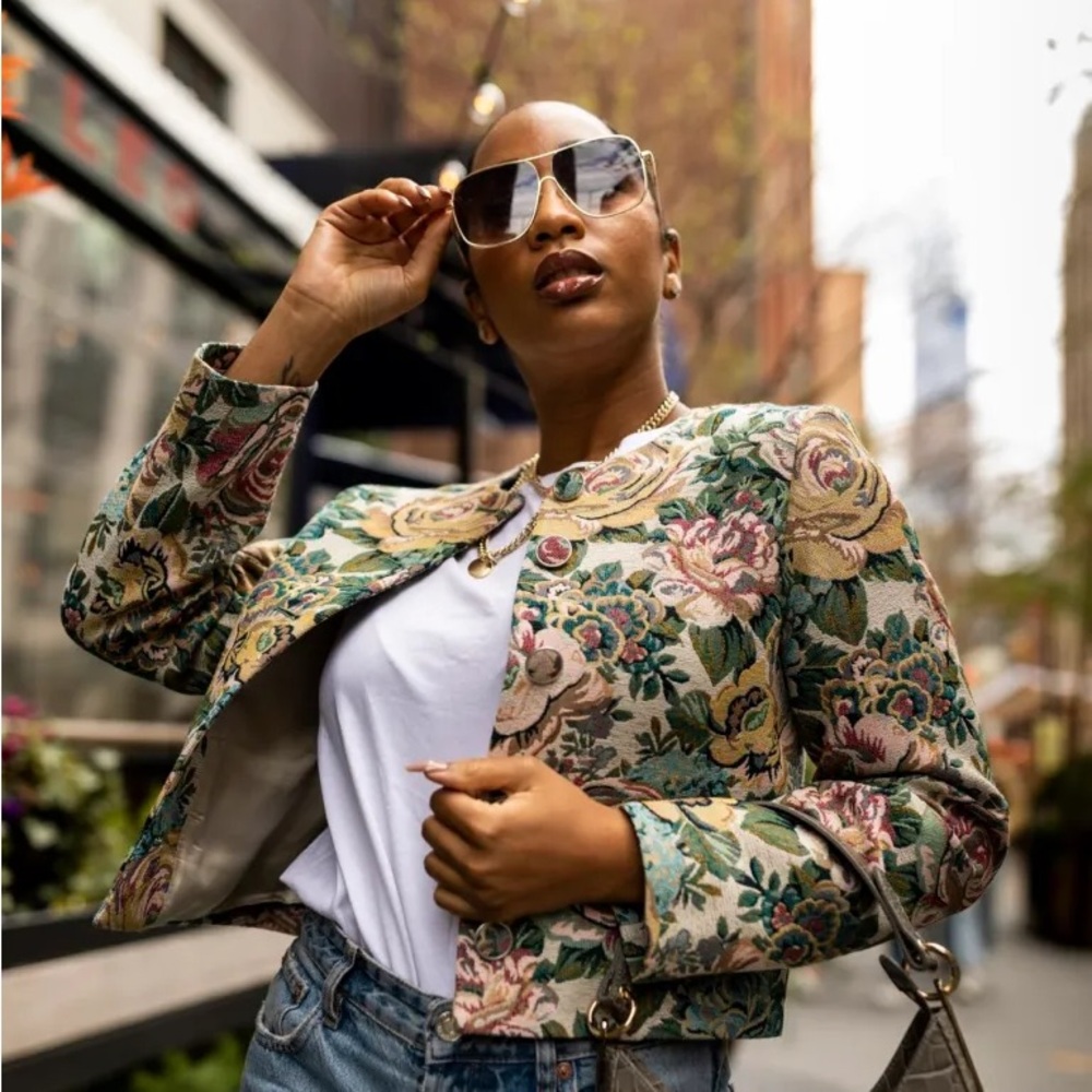 &Other Stories Fitted Jacquard Floral Vintage Cropped Suit Jacket - NWT - Picture 10 of 15